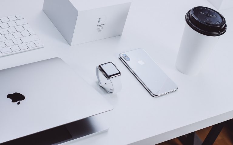 Apple products on desk