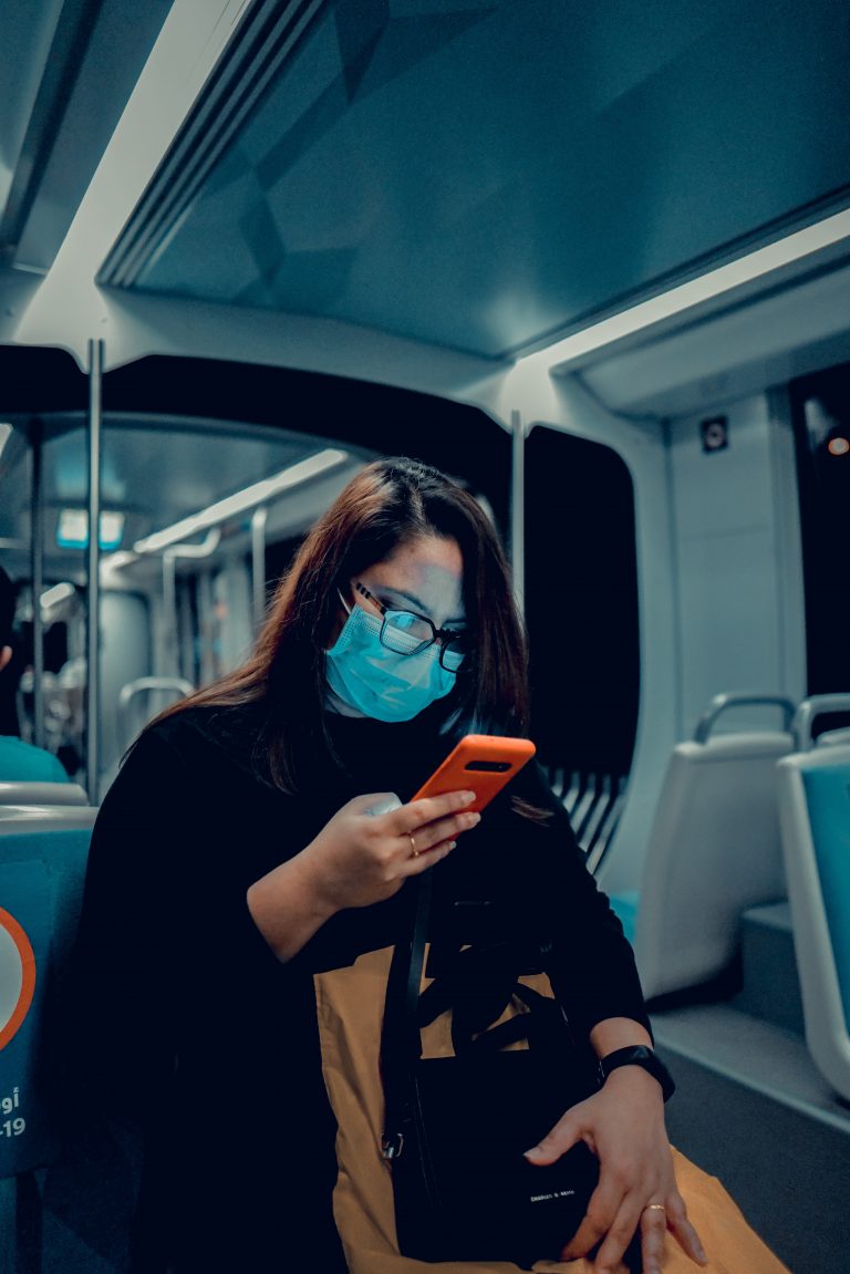 mobile user wearing mask