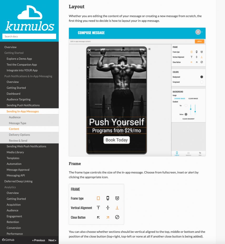 Old Kumulos docs site 