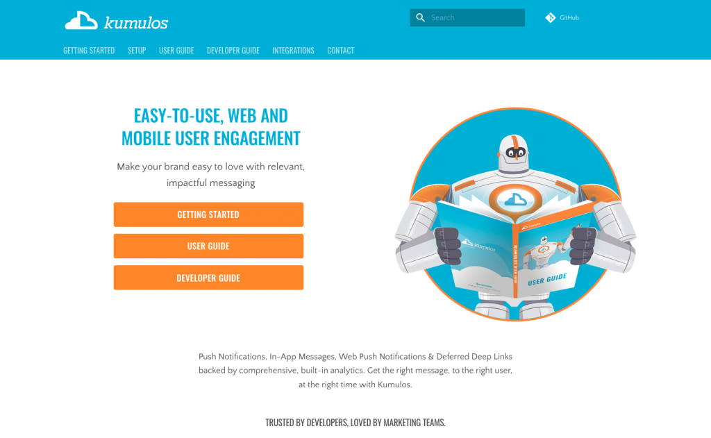 New Kumulos docs site home page