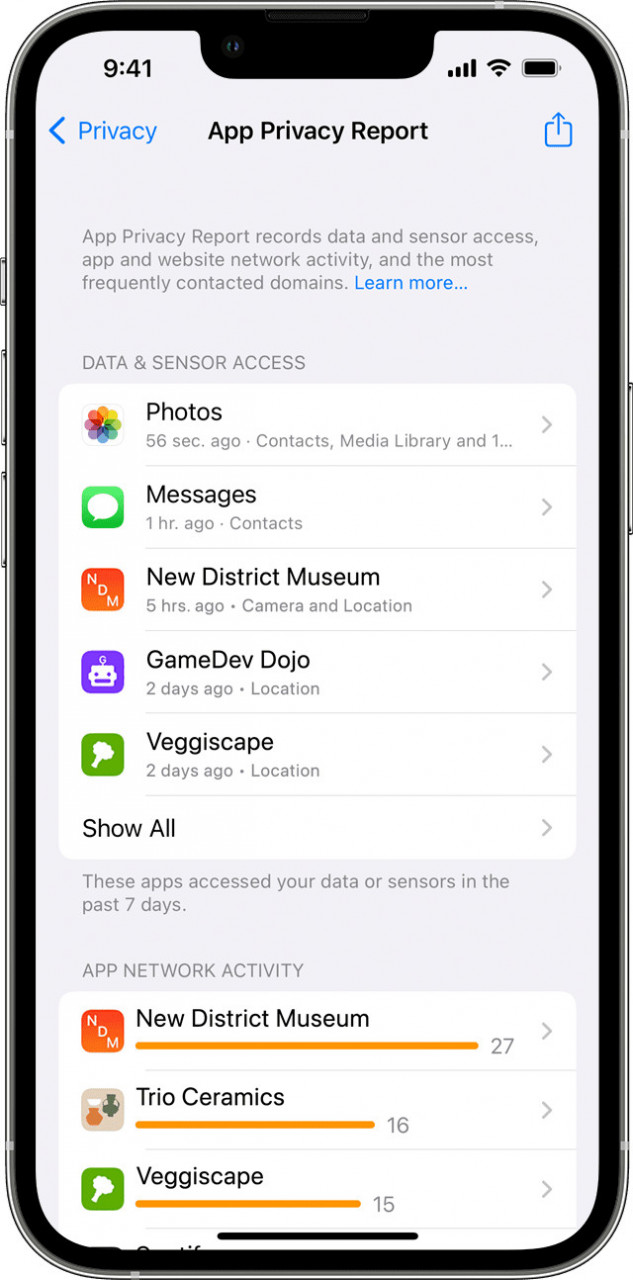 iOS 15.2 app privacy report